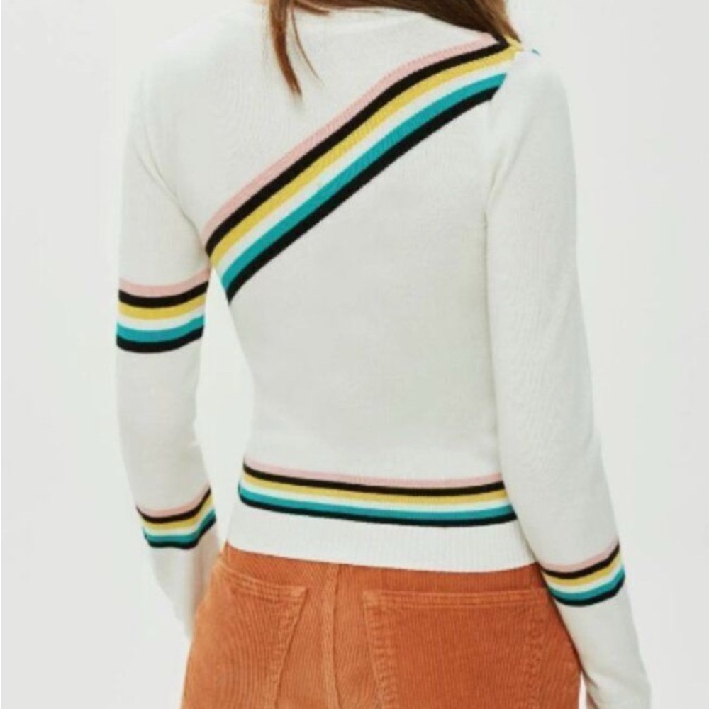Topshop White Sweater with Multicolor Stripes- needs help